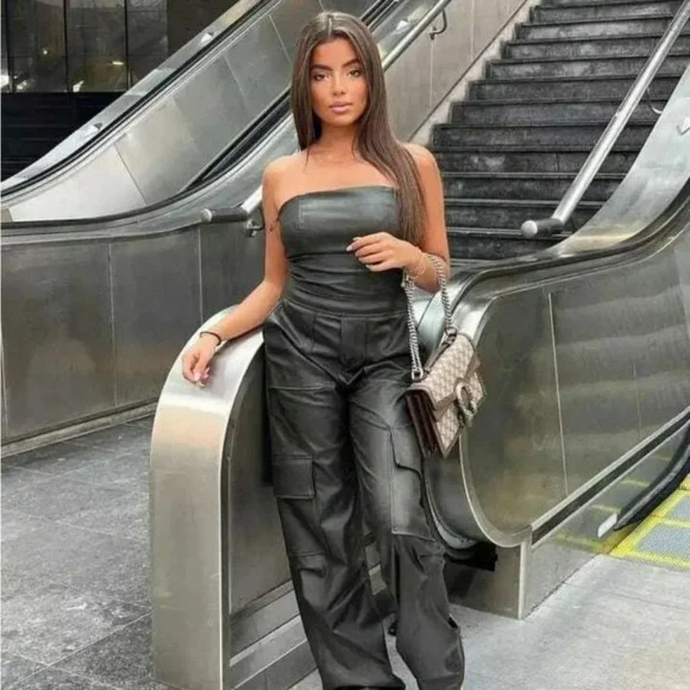 ZARA FAUX LEATHER LONG JUMPSUIT - Picture 2 of 8